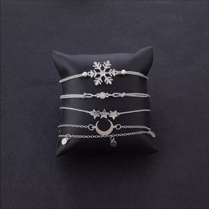 Winter Solstice Silver Moons Stars Snowflake Set